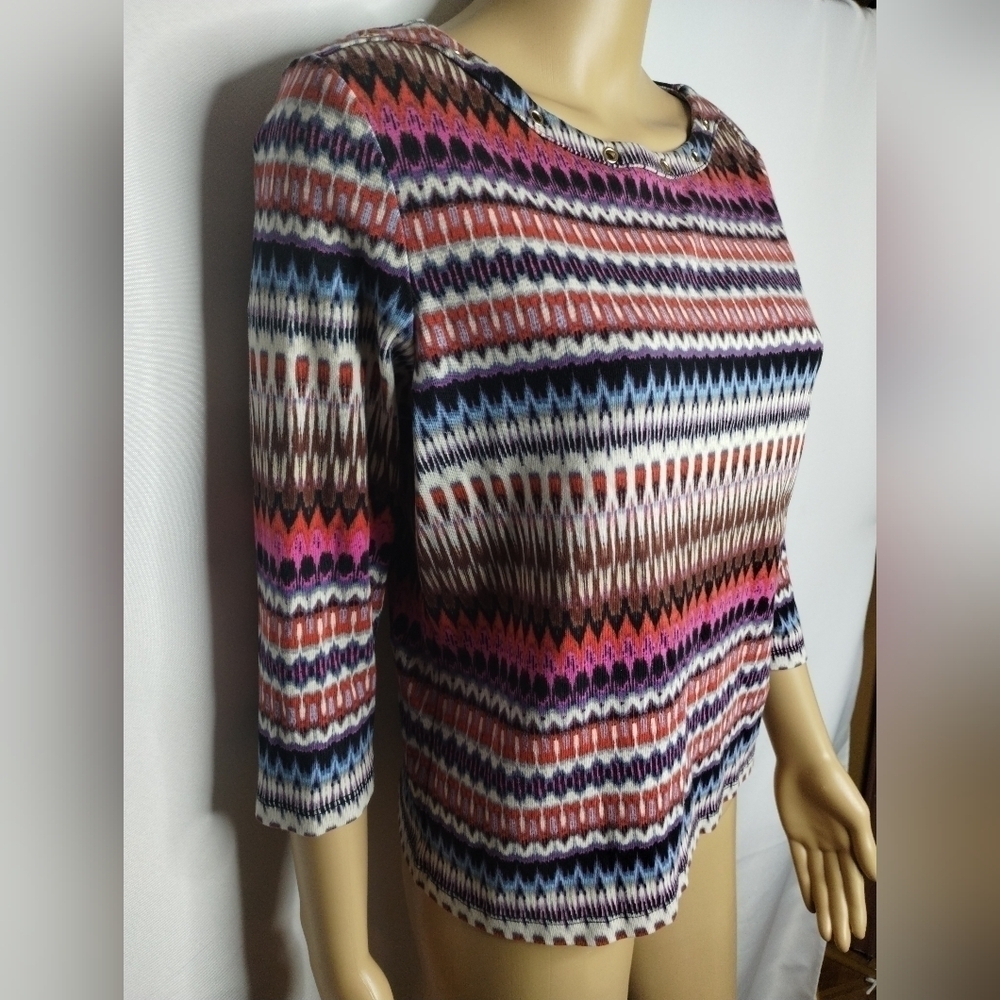 Rafaella women's size medium petite striped long sleeve blouse shirt top - Picture 3 of 6